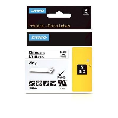 Dymo 18444/S0718600 Ribbon Vinyl black on white 12mm x 5.5m for Dymo R