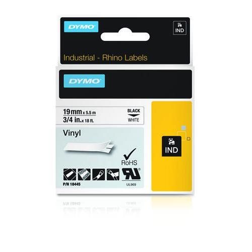 Dymo 18445/S0718620 Ribbon Vinyl black on white 19mm x 5.5m for Dymo R - Image 1