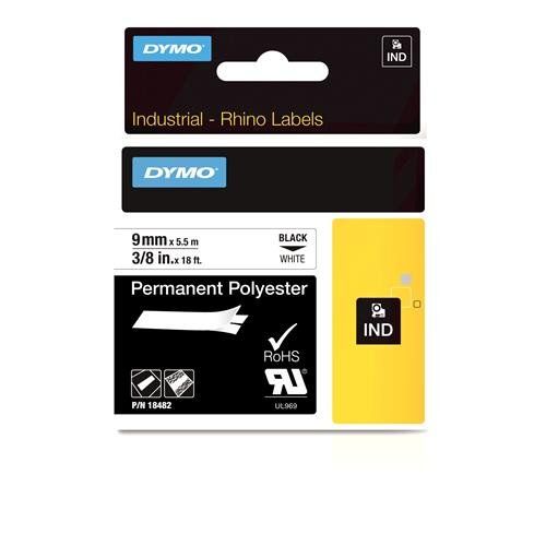 Dymo 18482/S0718240 Ribbon Polyester black on white 9mm x 5.5m for Dym - Image 1