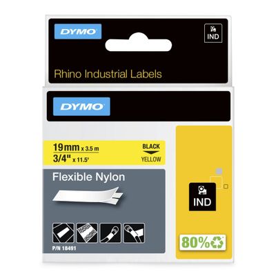 Dymo 18491/S0718090 Ribbon Nylon flexible black on yellow 19mm x 3.5m