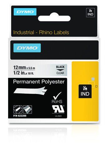 Dymo 622289 Ribbon Polyester permanent black on Transparent 12mm x 5.5 - Image 1