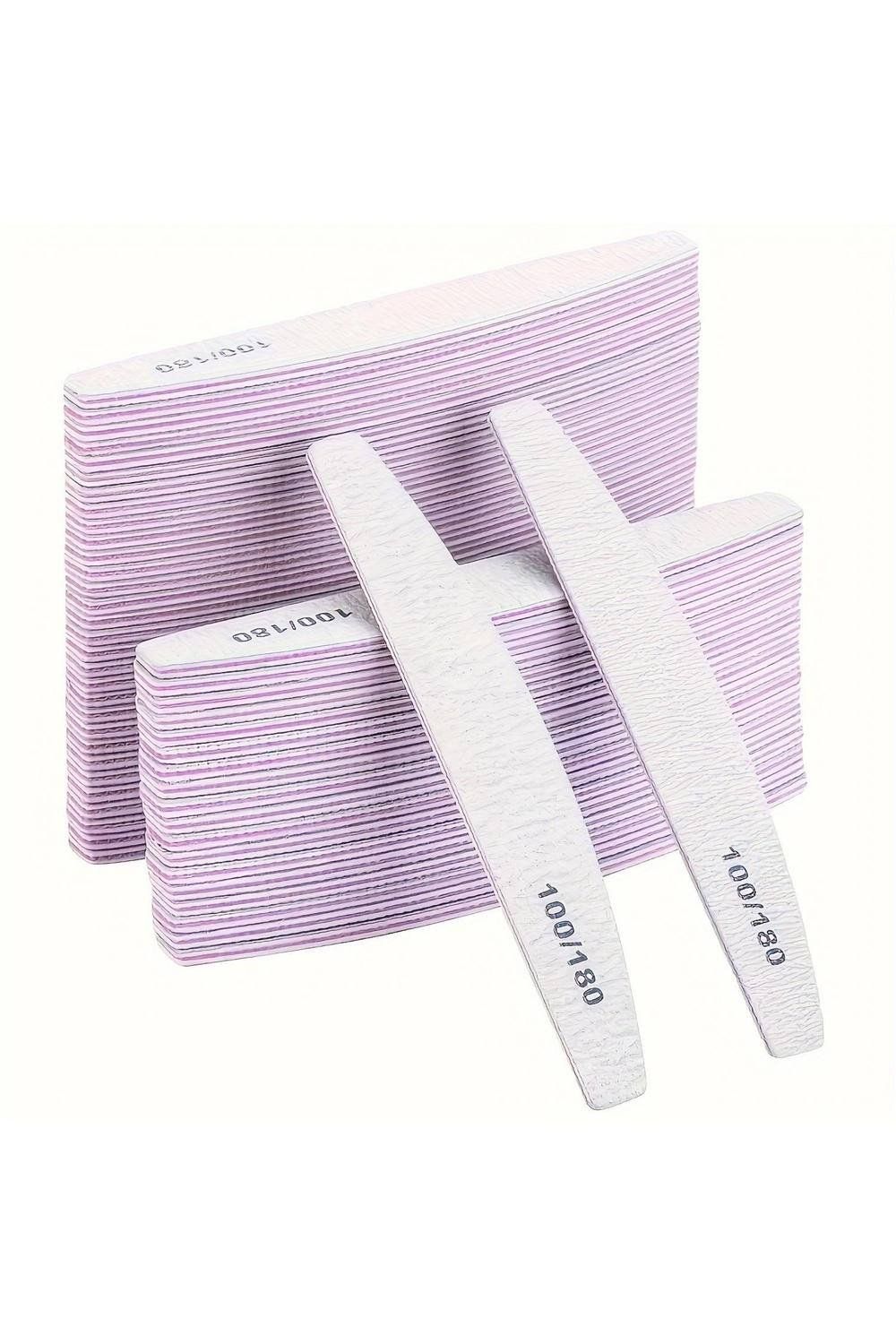 Nail File Buffer Set 100/180 Grit Half Moon Double Sided - Pink - Image 1
