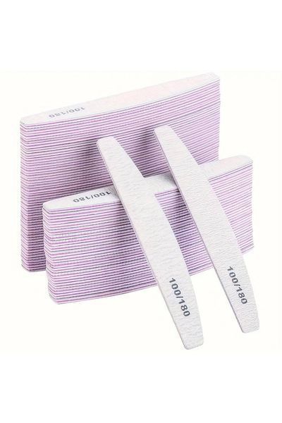 Nail File Buffer Set 100/180 Grit Half Moon Double Sided - Pink
