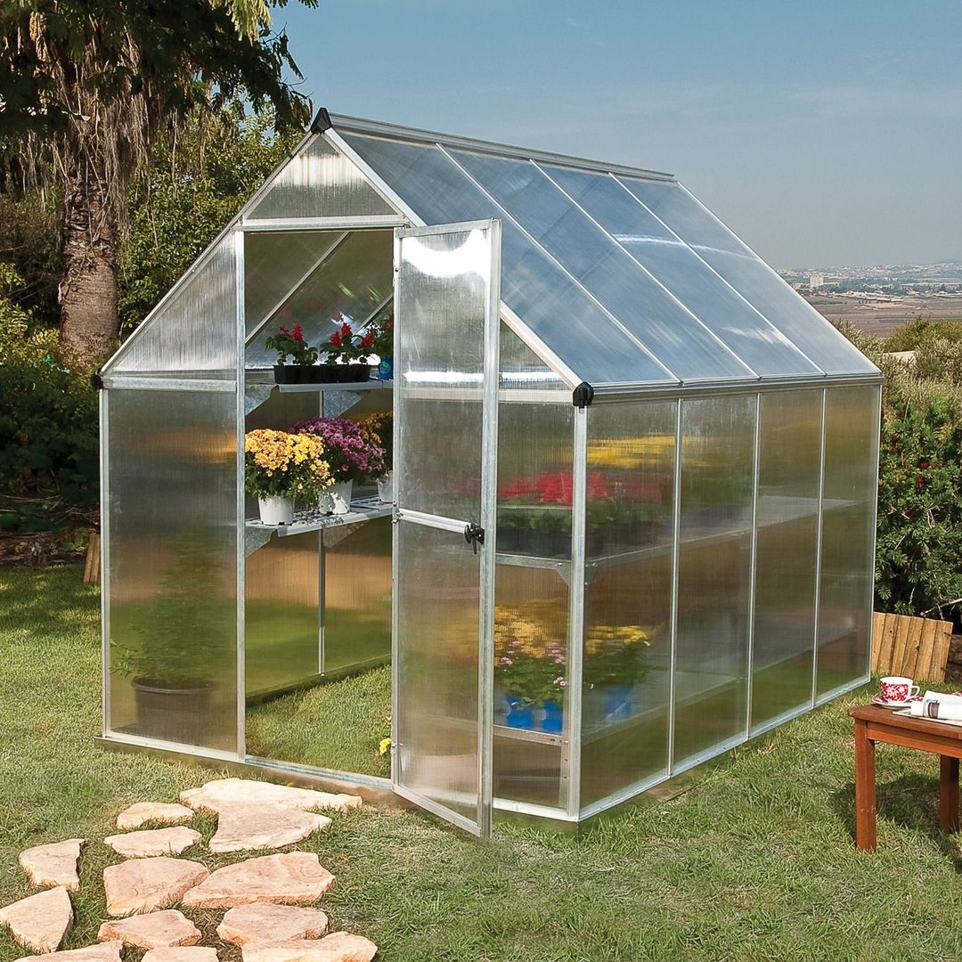 6'x8' Palram Canopia Mythos Walk In Silver Polycarbonate Greenhouse (1.8x2.4m) - Image 1