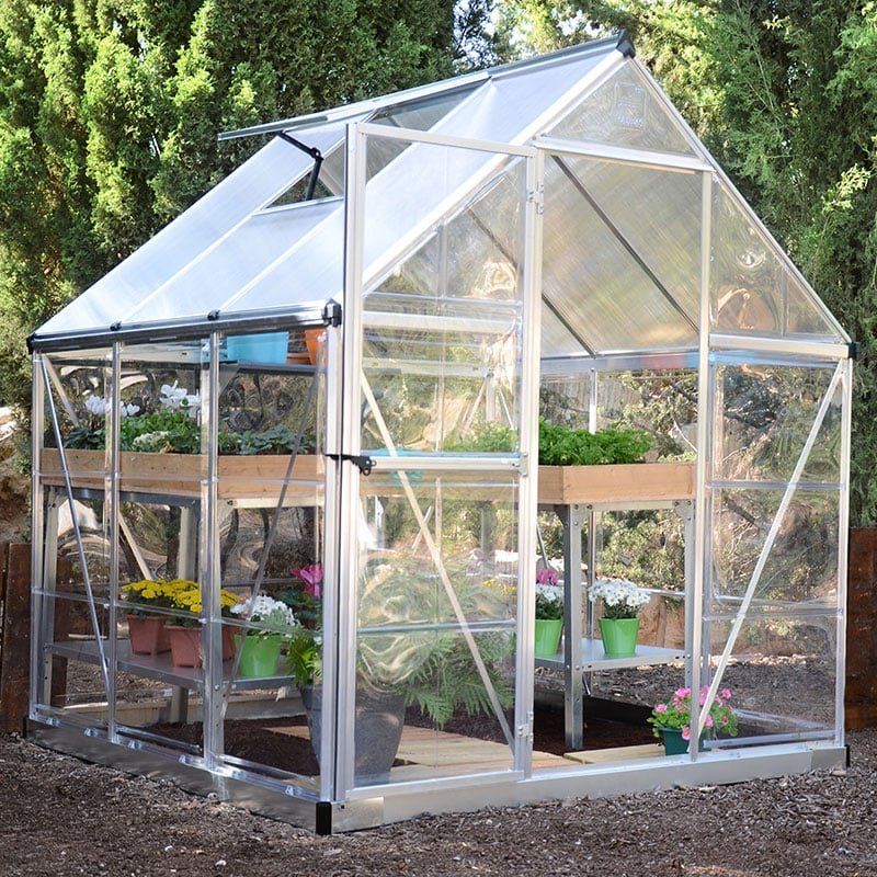 6' x 6' Palram Canopia Hybrid Silver Polycarbonate Greenhouse (1.85m x 1.86m) - Image 1