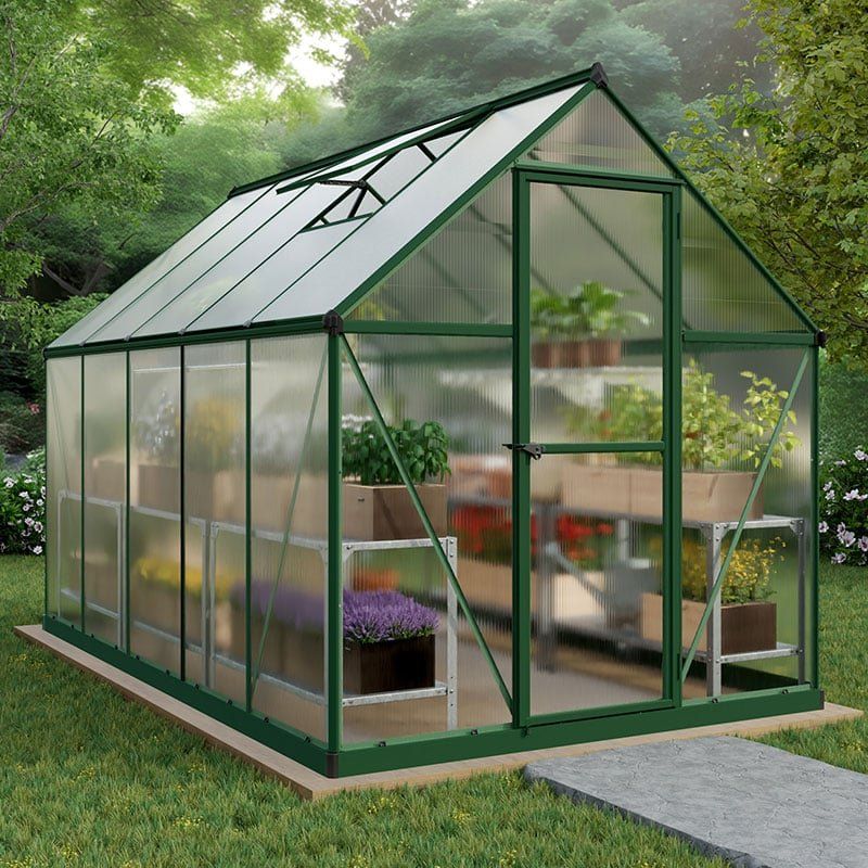 6' x 10' Palram Canopia Mythos Large Walk In Green Polycarbonate Greenhouse (1.85m x 3.06m) - Image 1