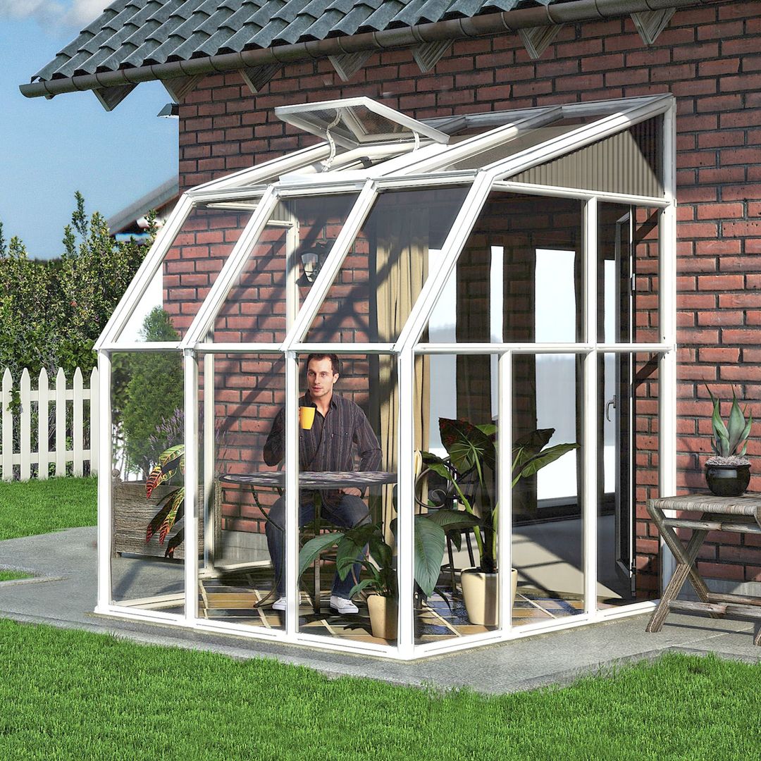 6'x6' Palram Canopia Rion White Lean to Sun Room (1.8x1.8m) - Image 1