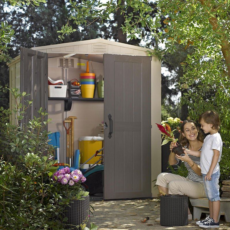 6' x 6' Keter Factor Plastic Garden Shed (1.78m x 1.96m) - Image 1