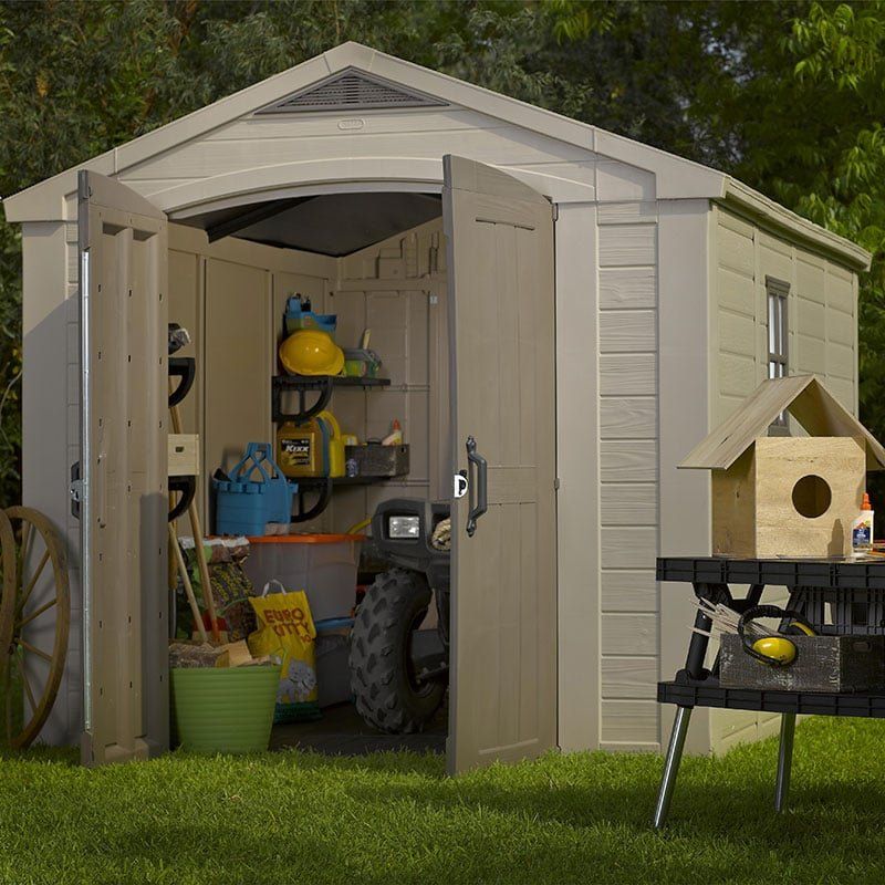 8' x 11' Keter Factor Plastic Garden Shed (2.57m x 3.32m) - Image 1