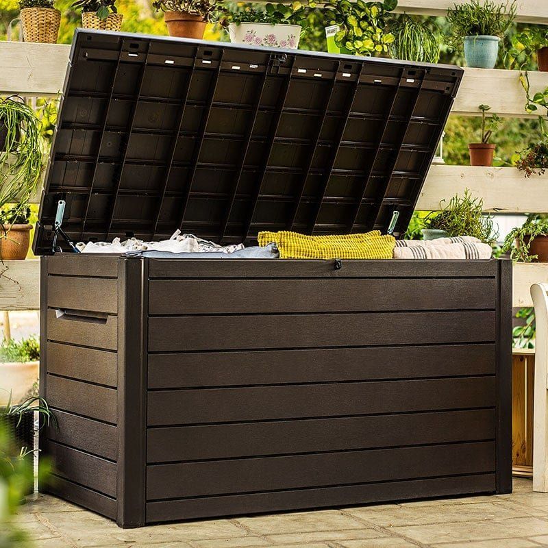5' x 3' Keter XXL Plastic Garden Storage Box - Brown (1.47m x 0.83m) - Image 1