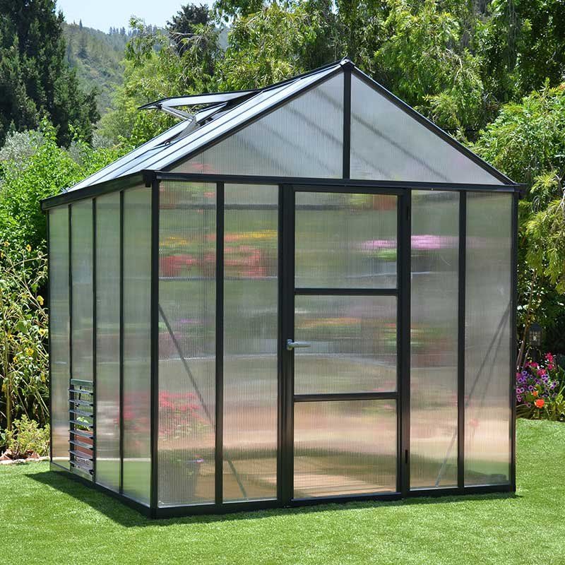 8'x8' Palram Canopia Glory Grey Walk In Polycarbonate Greenhouse (2.4x2.4m) - Image 1