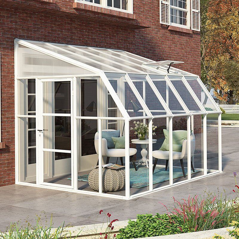 8'x10' Palram Canopia Rion White Sun Room Walk In Wall Greenhouse (2.4x3m) - Image 1