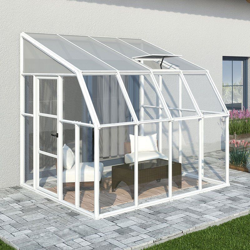 8'x8' Palram Canopia Rion White Sun Room Walk In Wall Greenhouse (2.4x2.4m) - Image 1