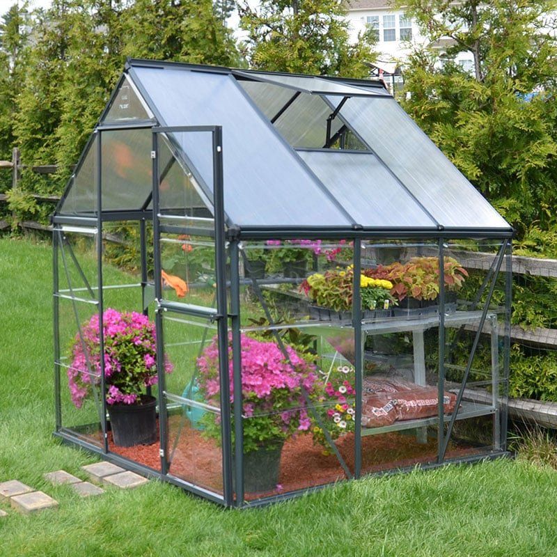 6' x 6' Palram Canopia Hybrid Grey Polycarbonate Greenhouse (1.85m x 1.86m) - Image 1