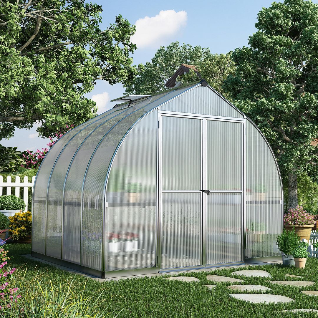8'x8' Palram Canopia Bella Walk In Silver Aluminium Framed Greenhouse (2.4x2.4m) - Image 1
