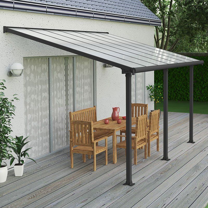 10'x14' (3x4.25m) Palram Canopia Olympia Grey Patio Cover With Clear Panels - Image 1