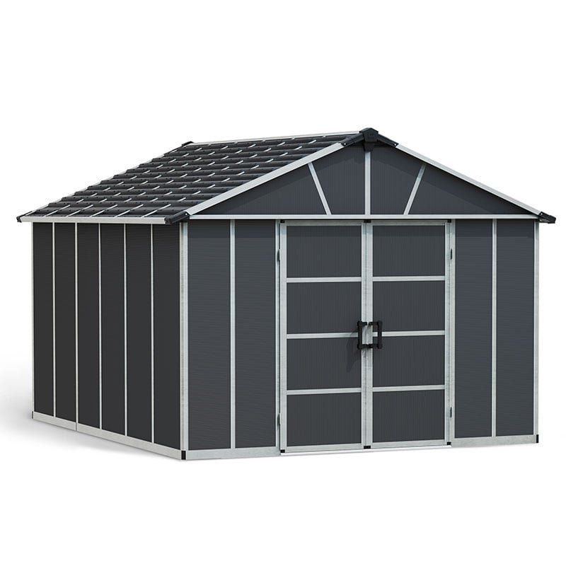 11' x 13.1' Palram Canopia Yukon Premium Dark Grey Skylight Plastic Shed with WPC Floor (3.32m x 3.93m) - Image 1