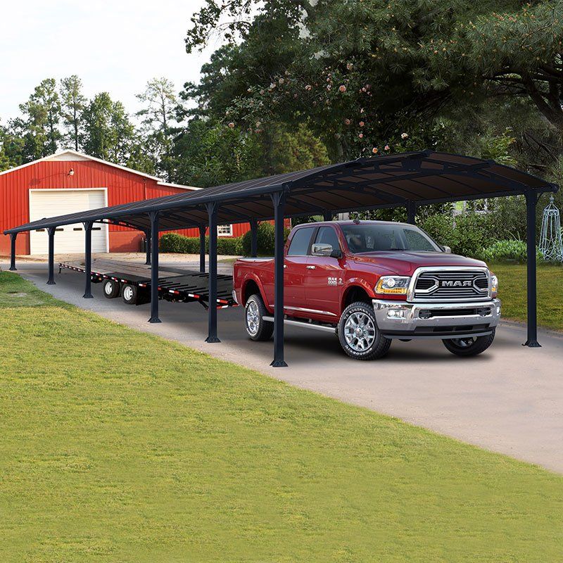 12' x 42' Palram Canopia Arcadia 12700 Grey Metal Carport (3.59m x 12.86m) - Image 1