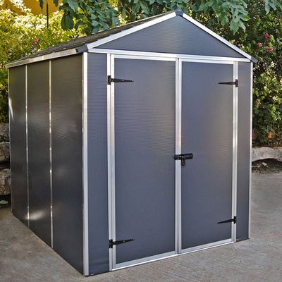 6' x 8' Palram Canopia Rubicon Multi-Wall Premium Dark Grey Plastic Shed (1.85m x 2.28m) includes free shelf