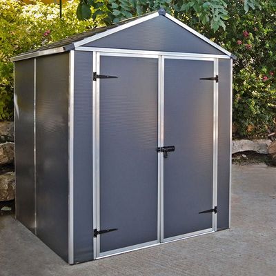 6' x 5' Palram Canopia Rubicon Multi-Wall Premium Dark Grey Plastic Shed (1.85m x 1.53m) includes free shelf