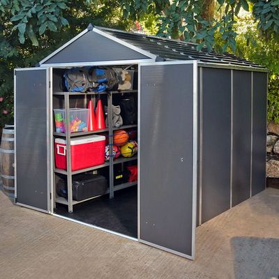6' x 10' Palram Canopia Rubicon Multi-Wall Premium Dark Grey Plastic Shed (1.85m x 3.00m) includes free shelf