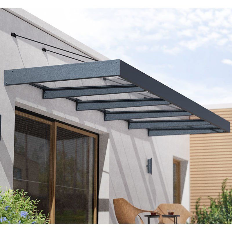 155 x 47 Palram Canopia Sophia XL 5000 Grey Clear Door Canopy (4.71m x 1.4m) - Image 1