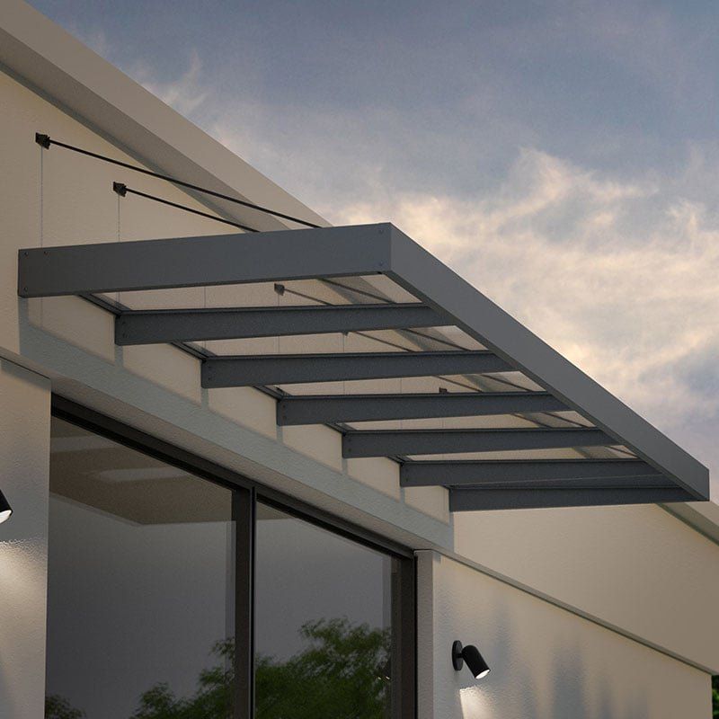 186 x 47 Palram Canopia Sophia XL 6000 Grey Clear Door Canopy (5.65m x 1.4m) - Image 1