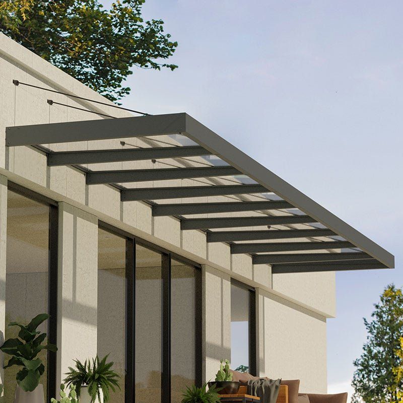 27'9 X 4'7 Palram Canopia Sophia XL 9000 Grey Clear Door Canopy (8.45m x 1.4m) - Image 1