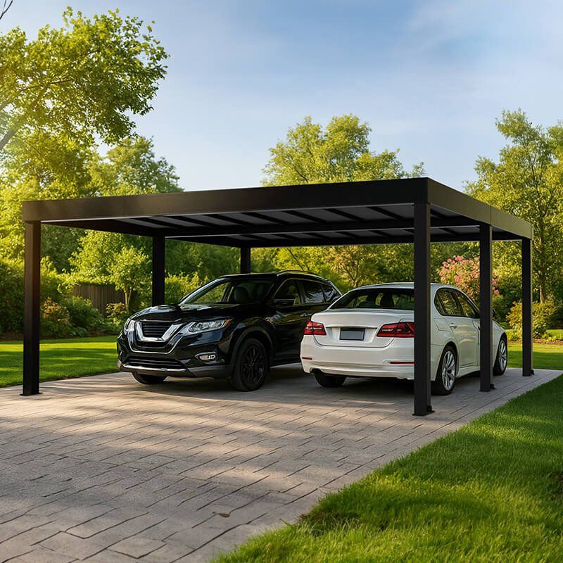 20' x 20' Palram Canopia Oslo Black Metal Double Carport (5.96m x 6.07m) - Image 1