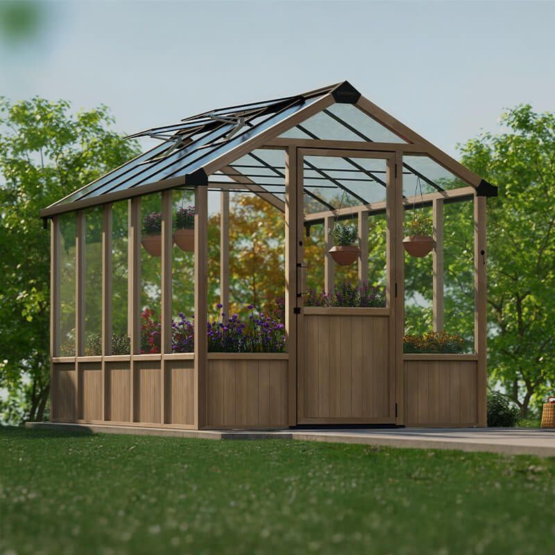8' x 12' Palram Canopia Natura Cedar Greenhouse (2.37m x 3.64m) - Image 1