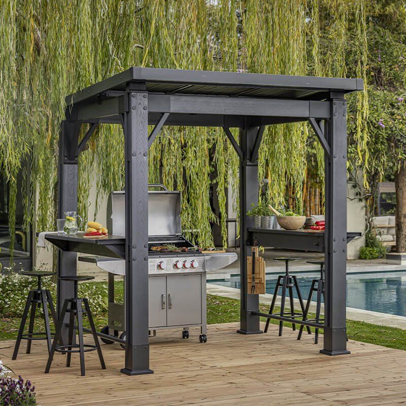 9' x 7' Keter Signature Ashwood Brown Plastic Garden Grill Gazebo (2.47m x 2.00m) - Image 1