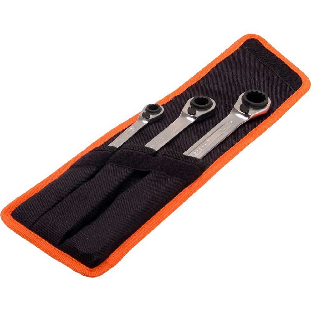 Bahco S4RM/3T 3 Piece Reversible Ratchet Ring Spanner Set - Image 1