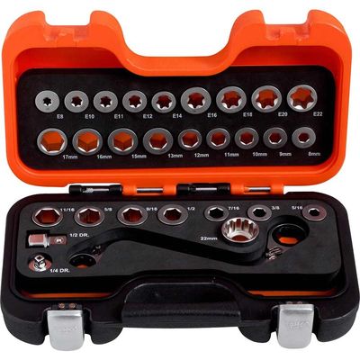 Bahco 1320SRM/S29 S Type Ratchet Ring Wrench & Adaptor Set 29 Piece