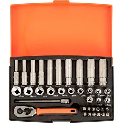 Bahco SL25L Sl25L 1/4In Deep Drive Socket Set 37 Piece