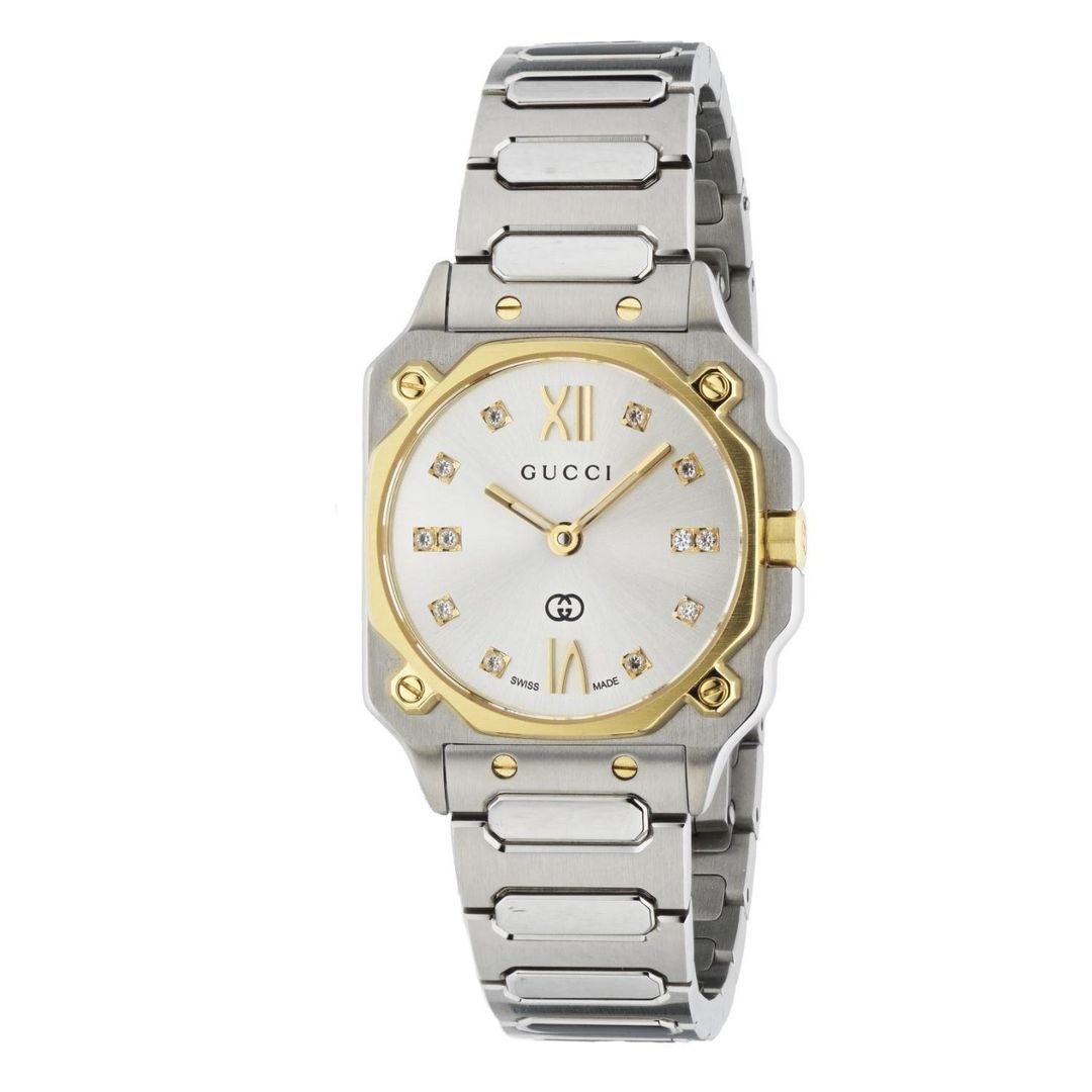Gucci G-Flat 24mm Stainless Steel and Yellow Gold Plated Diamond Ladies Watch - Image 1