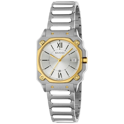 Gucci G-Flat 30mm Stainless Steel and Yellow Gold Plated Watch - Thumbnail 2