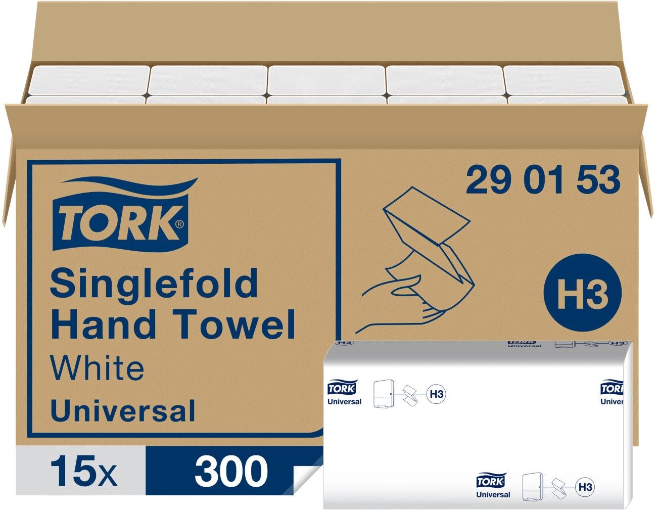 Tork 2-Ply Hand Towel Singlefold Universal Pack of 15 290153 - Image 1