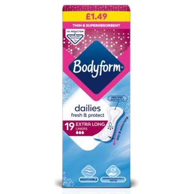 Pack of 19 Bodyform Dailies Extra Long Pantyliners - Blue