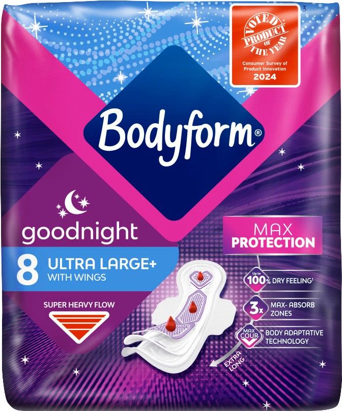 Bodyform Cour-V Ultra Night Sanitary Towels Wings 8 pads - Image 1