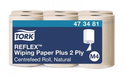 Tork 2-Ply M4 Reflex Wiping Paper Roll Plus Natural Pack of 6 473481
