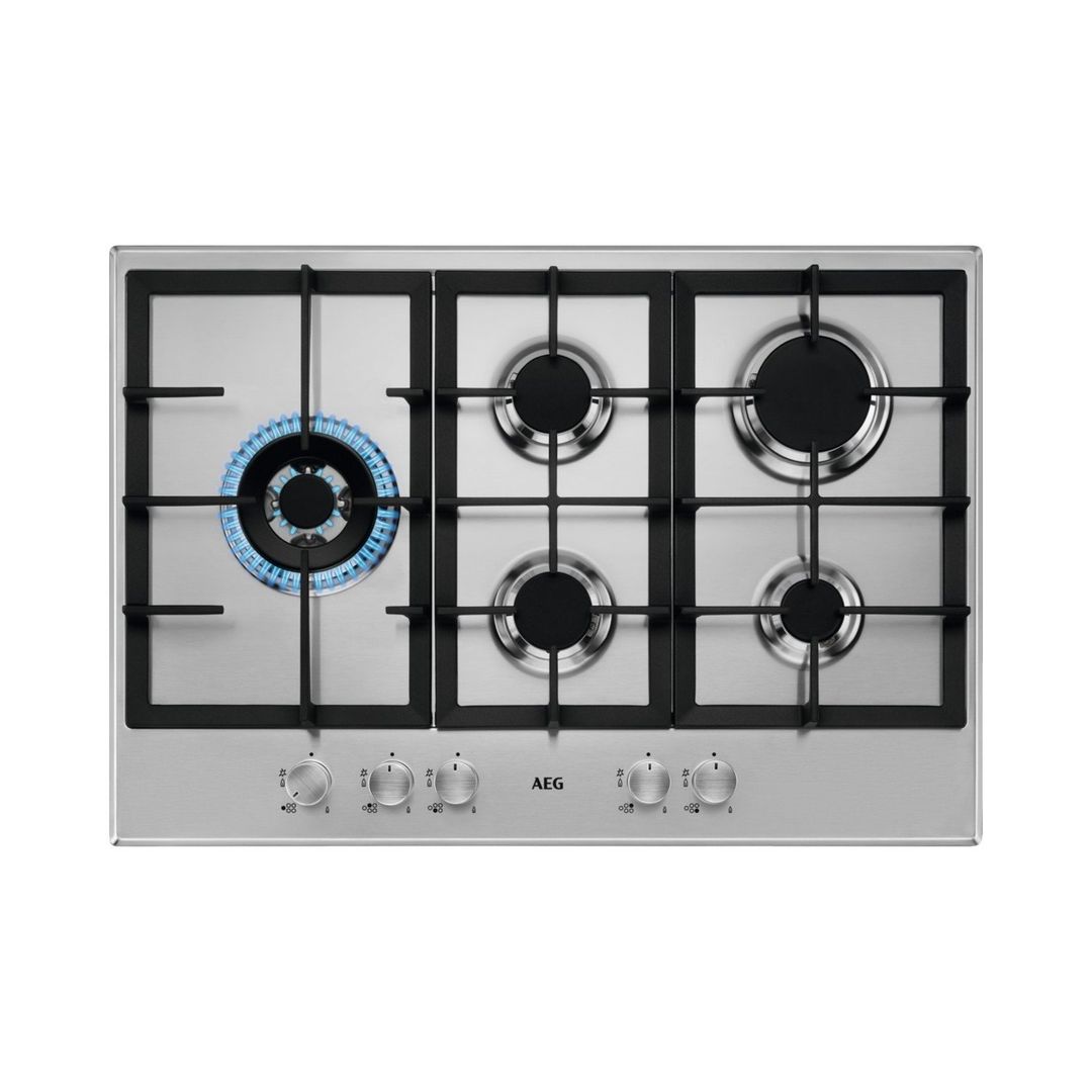 AEG HGB75500SM 75cm Series 3000 5 Burner Gas Hob - STAINLESS STEEL - Image 1