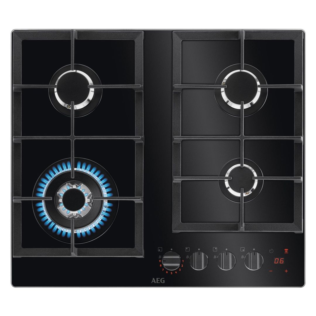 AEG HKB64450NB 59cm 4 Burner Gas-on-Glass Hob - Black - Image 1