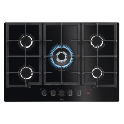 AEG HKB75450NB 74cm Series 8000 5 Burner Hob2Hood FlameLight Gas On Glass Hob - BLACK