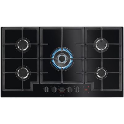 AEG HKB95450NB 88cm Series 8000 5 Burner Hob2Hood FlameLight Gas On Glass Hob - BLACK