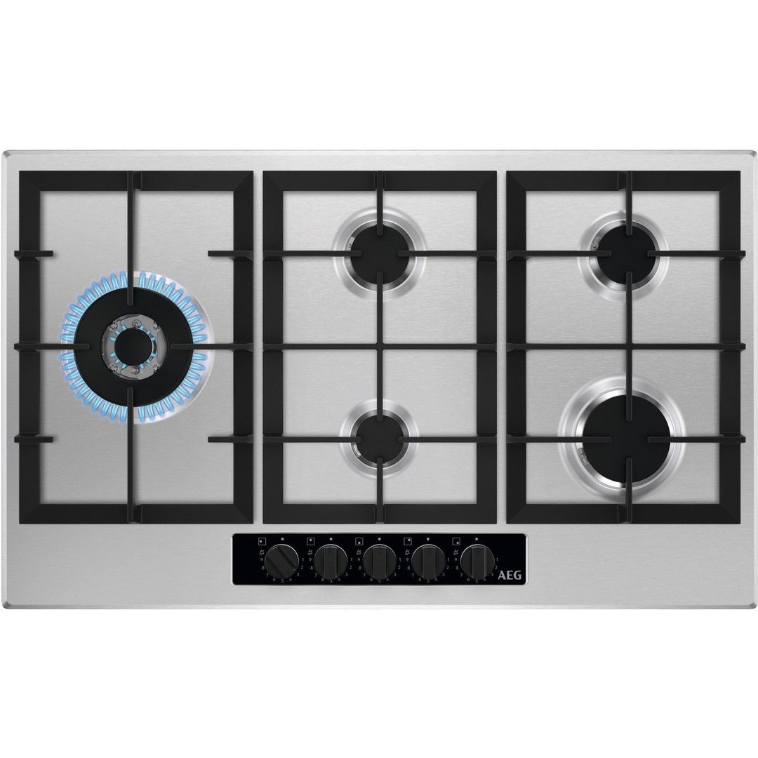 AEG HGB95522YM 86cm Series 6000 5 Burner Gas Hob - STAINLESS STEEL - Image 1