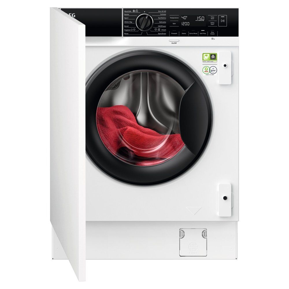 AEG 8000 Series PowerCare LF8E8436BI Integrated 8 kg 1400 Spin Washing Machine, White - Image 1