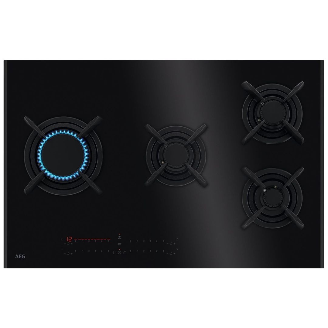 AEG HVB8453IB 80cm Series 9000 4 Burner Gas On Glass Hob - BLACK - Image 1