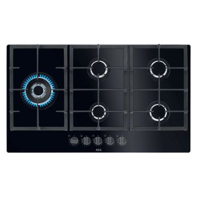 AEG 86cm Series 6000 5 Burner Gas On Glass Hob HKB95820NB Black