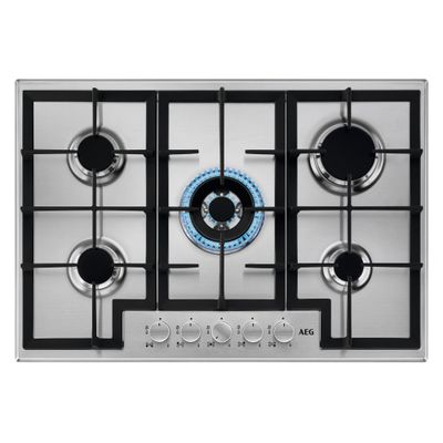 AEG HGX75400SM 3000 Series 75cm 5 Burner Gas Hob with Wok Burner - Stainless Steel
