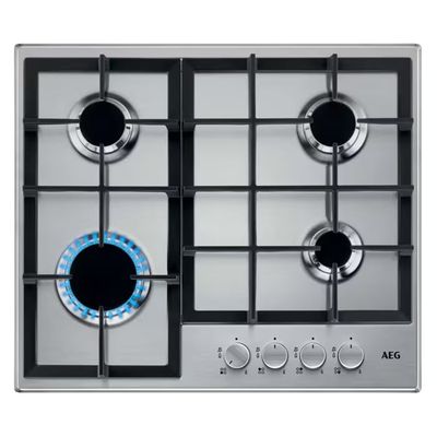 AEG HGE64200SM 3000 Series 60cm 4 Burner Gas Hob with Wok Burner -Stainless Steel